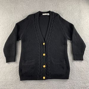 Vintage Liz Claiborne Cardigan Sweater Womens Petite Small Black‎ Merino Wool